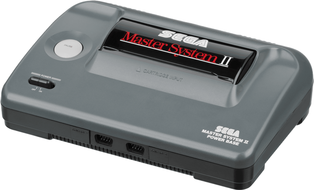 Consola Sega Master System II de 8 bits, versión compacta de la Master System con diseño simplificado.